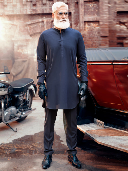 Navy Blue Blended Kurta Trouser - AL-KT-2828