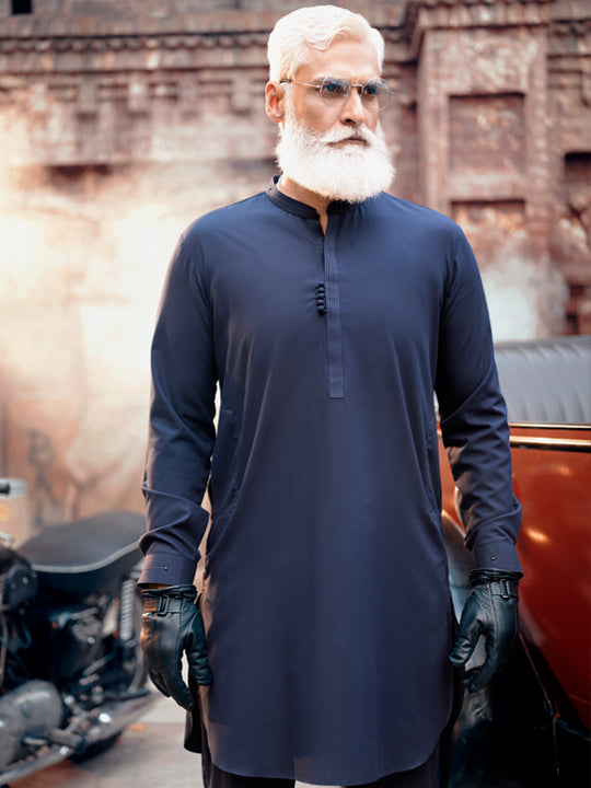 Navy Blue Blended Kurta Trouser - AL-KT-2828