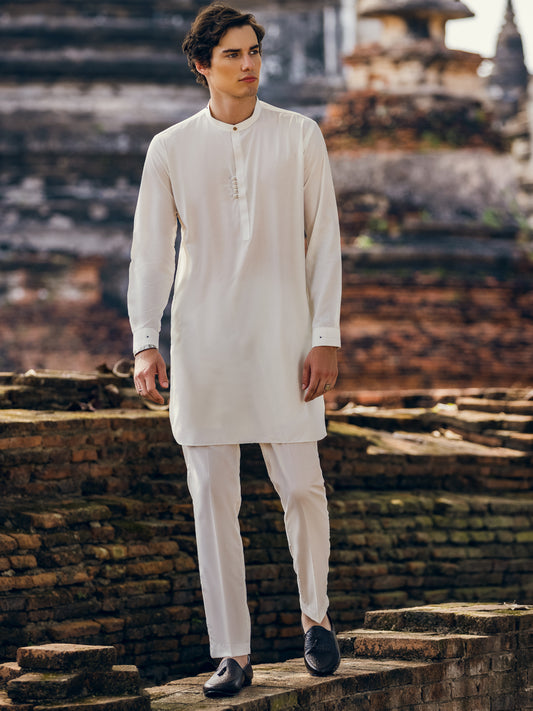 White Blended Kurta Trouser - AL-KT-2829