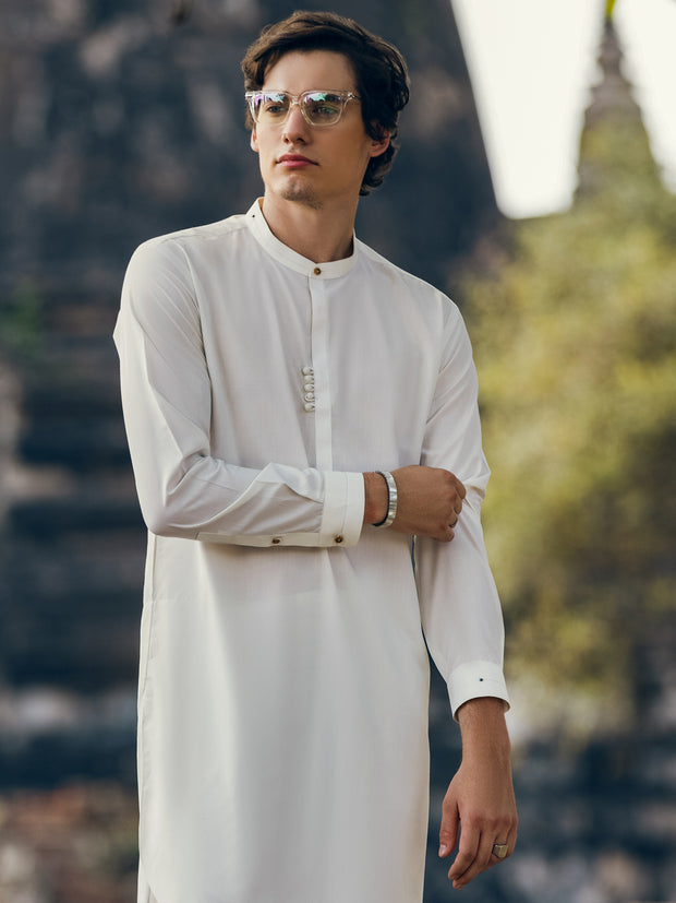 White Blended Kurta Trouser - AL-KT-2829