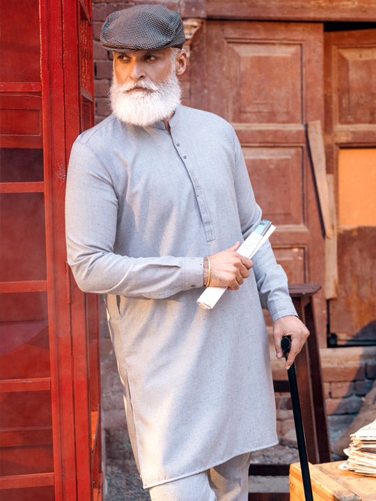 Light Grey Blended Kurta Trouser - AL-KT-2841