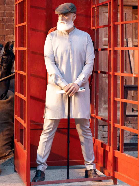 Light Grey Blended Kurta Trouser - AL-KT-2841