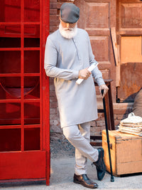 Light Grey Blended Kurta Trouser - AL-KT-2841