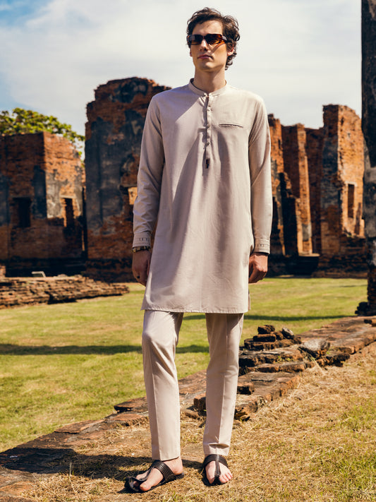 Khaki Blended Kurta Trouser - AL-KT-2905