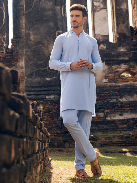 Light Blue Blended Kurta Trouser - AL-KT-2908