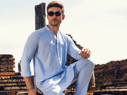 Light Blue Blended Kurta Trouser - AL-KT-2908