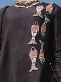 Black Raw Silk Tunic - LK-707