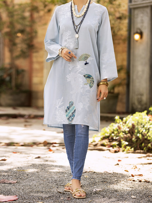 Sky Blue Jacquard Tunic - AL-LK-893