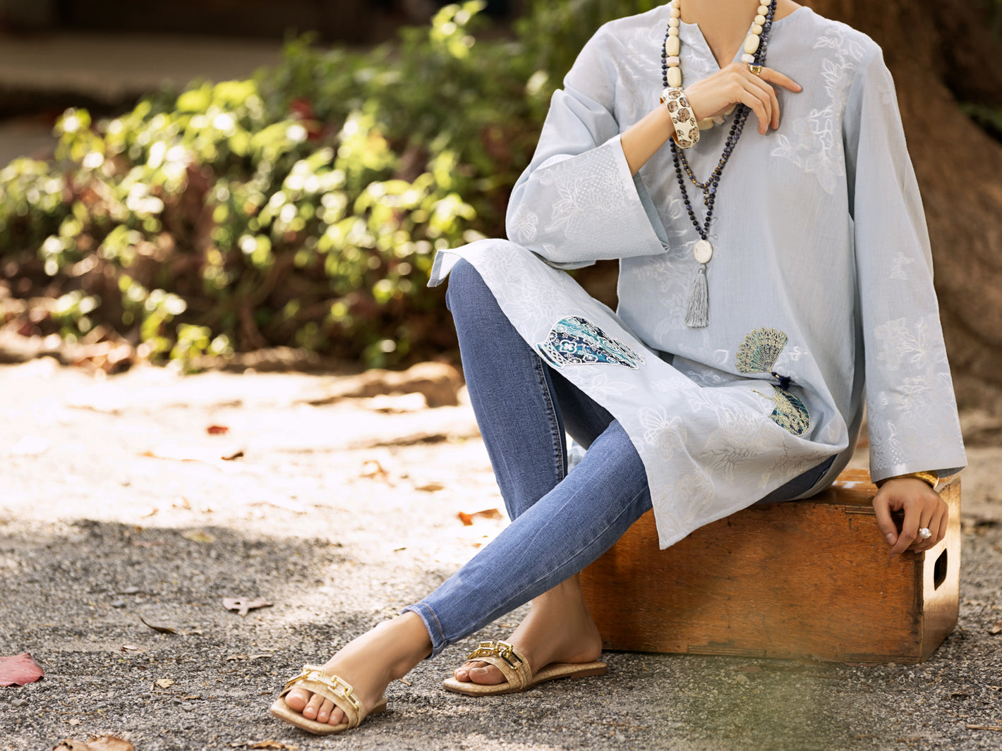 Sky Blue Jacquard Tunic - AL-LK-893