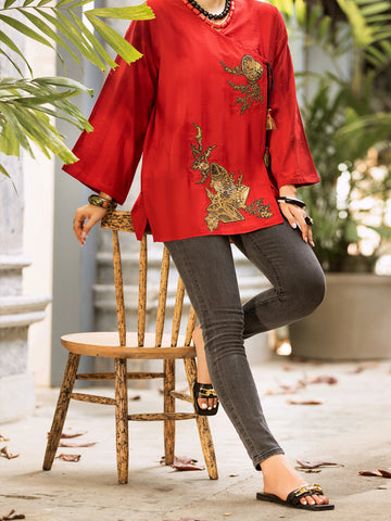 RED JACQUARD TUNIC - AL-LK-894