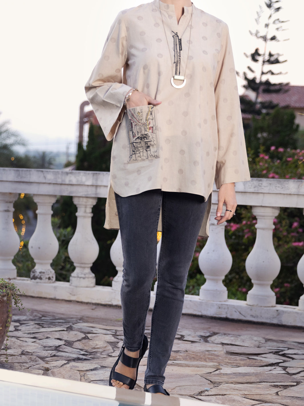 Beige Dobby Tunic - AL-LK-899