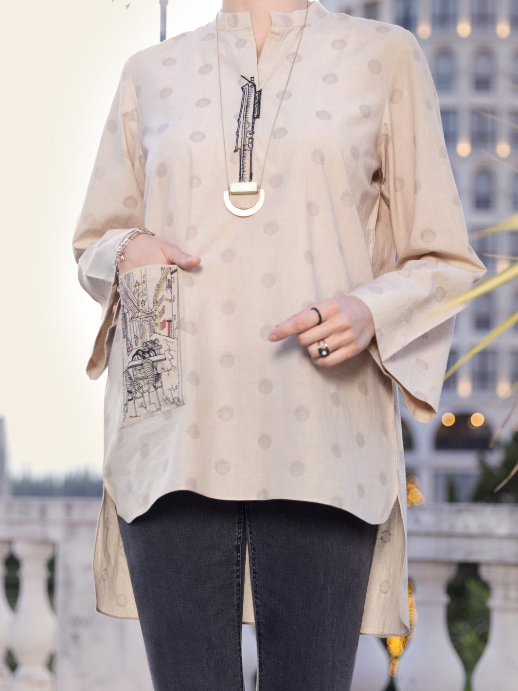 Beige Dobby Tunic - AL-LK-899