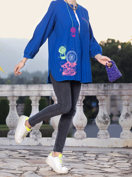 Blue Dobby Tunic - AL-LK-900