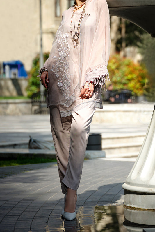 Grey Organza 2Pc Stitched - LKS-654