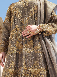 Gold Banarsi 3 Piece Formal Suit - LS-244