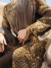 Gold Banarsi 3 Piece Formal Suit - LS-244