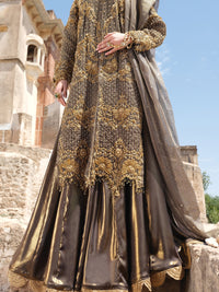 Gold Banarsi 3 Piece Formal Suit - LS-244