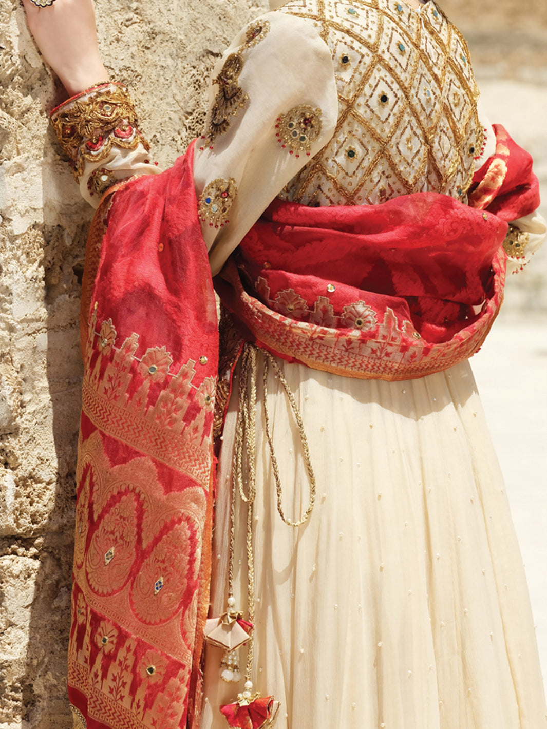 Off White Banarsi 3 Piece Formal Suit - LS-245