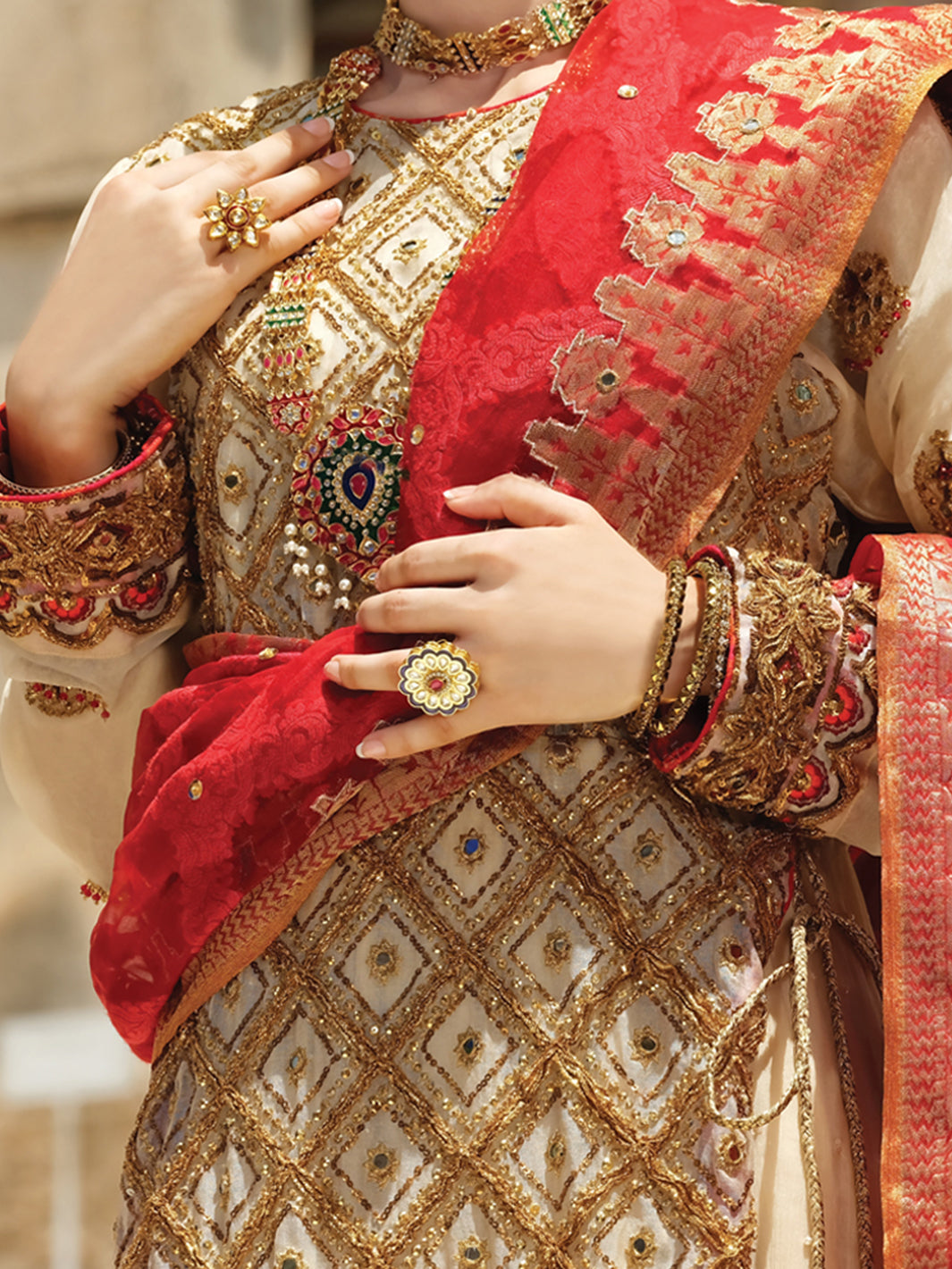 Off White Banarsi 3 Piece Formal Suit - LS-245
