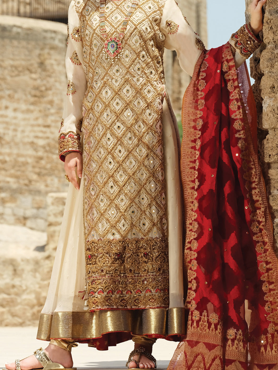 Off White Banarsi 3 Piece Formal Suit - LS-245