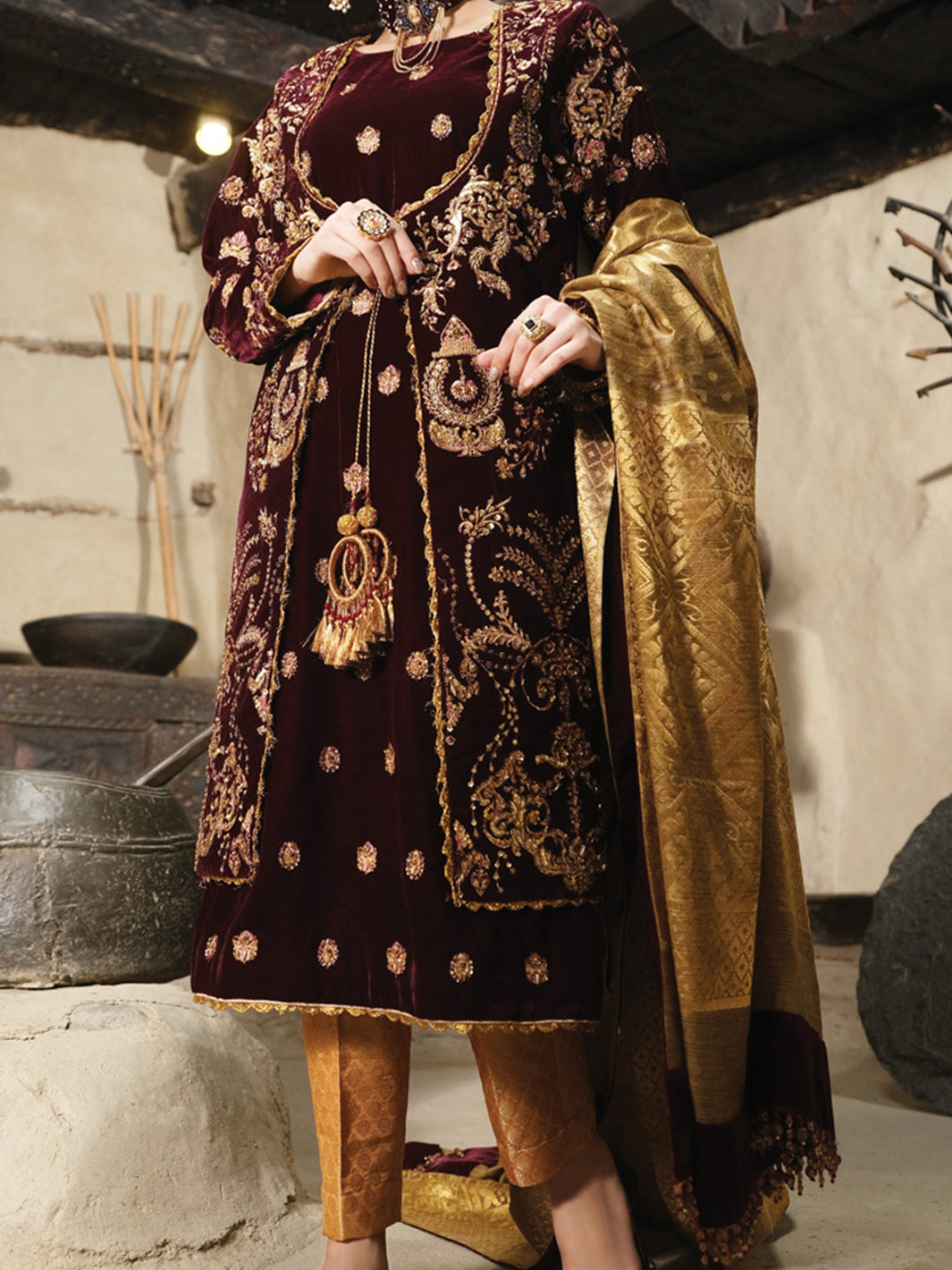 Maroon Velvet 3 Piece Formal Suit - LS-271