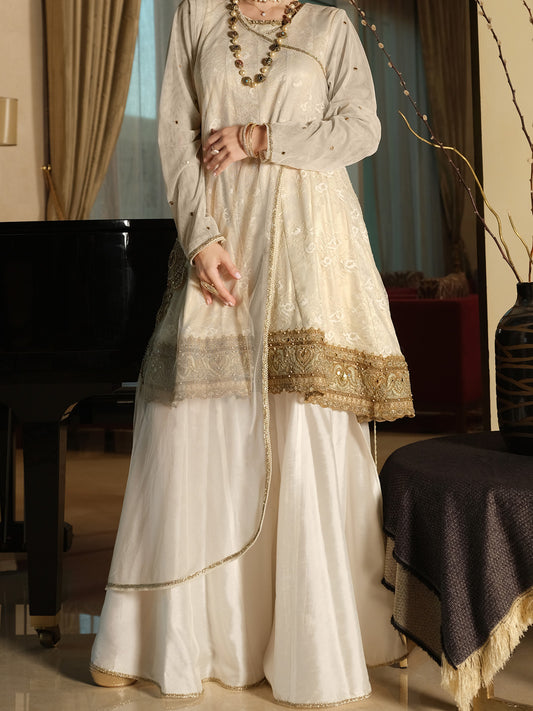 Off White Net 3 Piece Formal - AL-3PS-LS-290