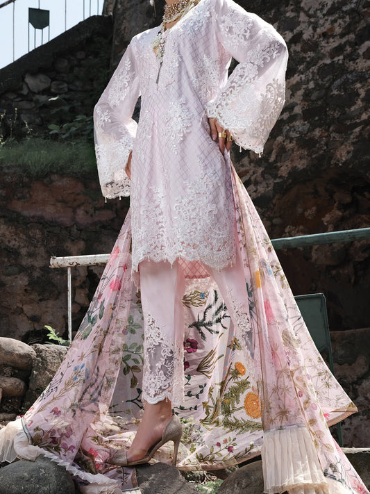 Pink Silk-Net 3 Piece Formal Unstitched - LS-301