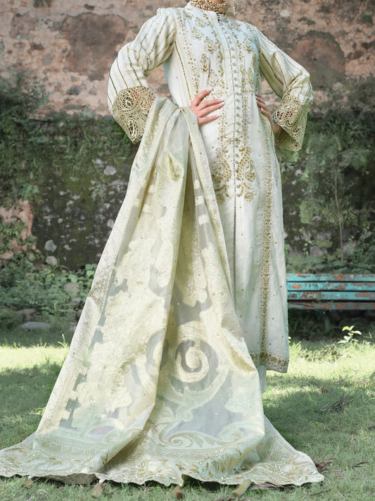 White Silk 3 Piece Formal Unstitched - LS-302