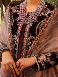 Maroon Velvet 3 Piece Formal Unstitched - AL-3PS-LS-UN-396