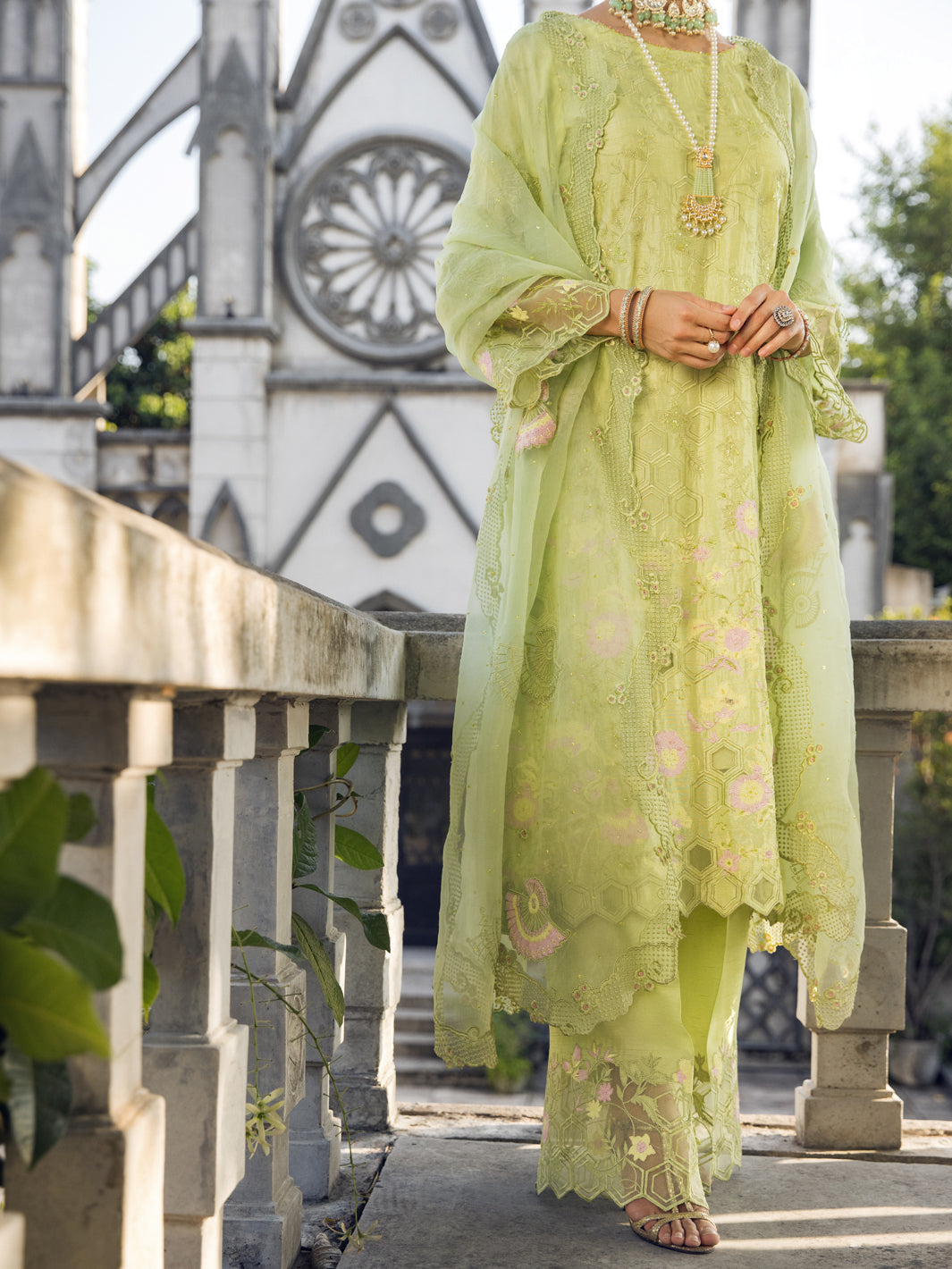 Pista Green Dola Silk 3 Piece Formal Unstitched - AL-3PS-LS-UN-401