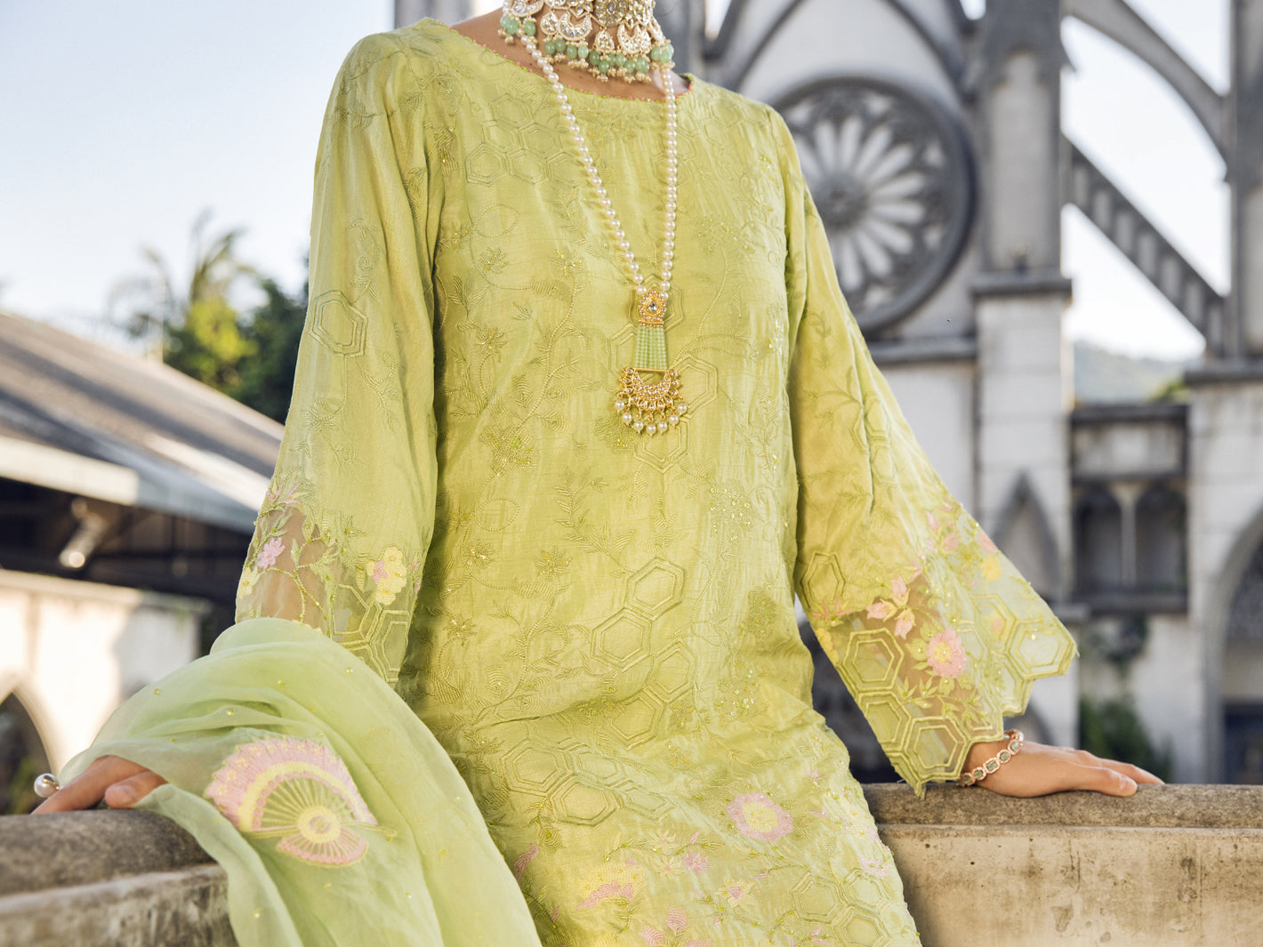Pista Green Dola Silk 3 Piece Formal Unstitched - AL-3PS-LS-UN-401