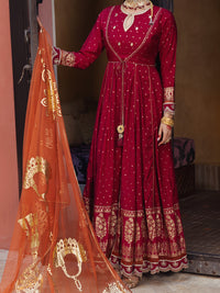 Red Golden Booti 3Pc Formal Stitched - AL-3PS-LS-405