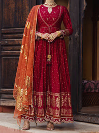 Red Golden Booti 3Pc Formal Stitched - AL-3PS-LS-405