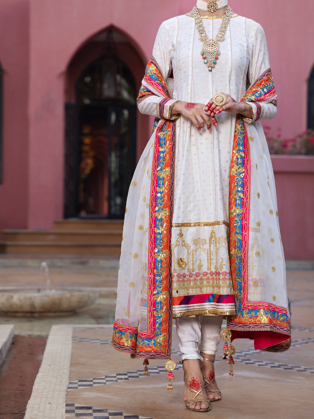 Off White Golden Booti 3 Piece Formal Stitched - AL-3PS-LS-406