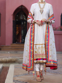 Off White Golden Booti 3 Piece Formal Stitched - AL-3PS-LS-406