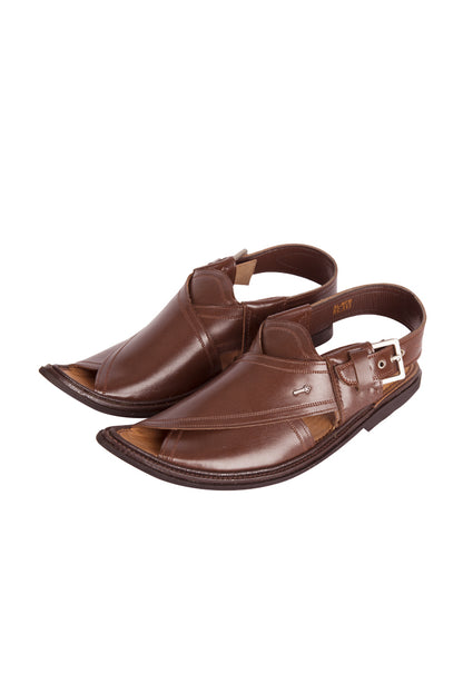 Dark Brown Leather Peshawari Chappal - MFW-HC-063