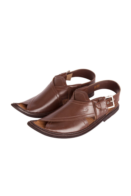 Dark Brown Leather Peshawari Chappal - MFW-HC-063