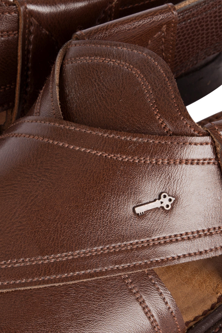 Dark Brown Leather Peshawari Chappal - MFW-HC-063