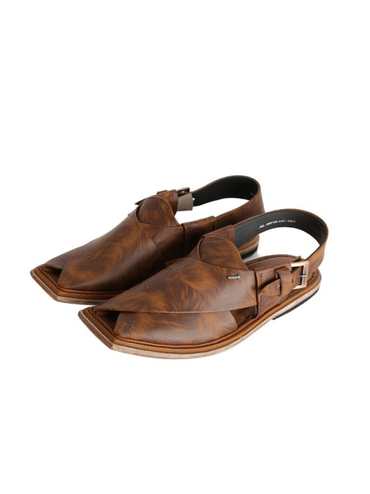 Brown Leather Peshawari Chappal - MFW-HC-065