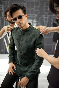 Dark Green Blended Fabric Prince Coat  - AL-PCS-025