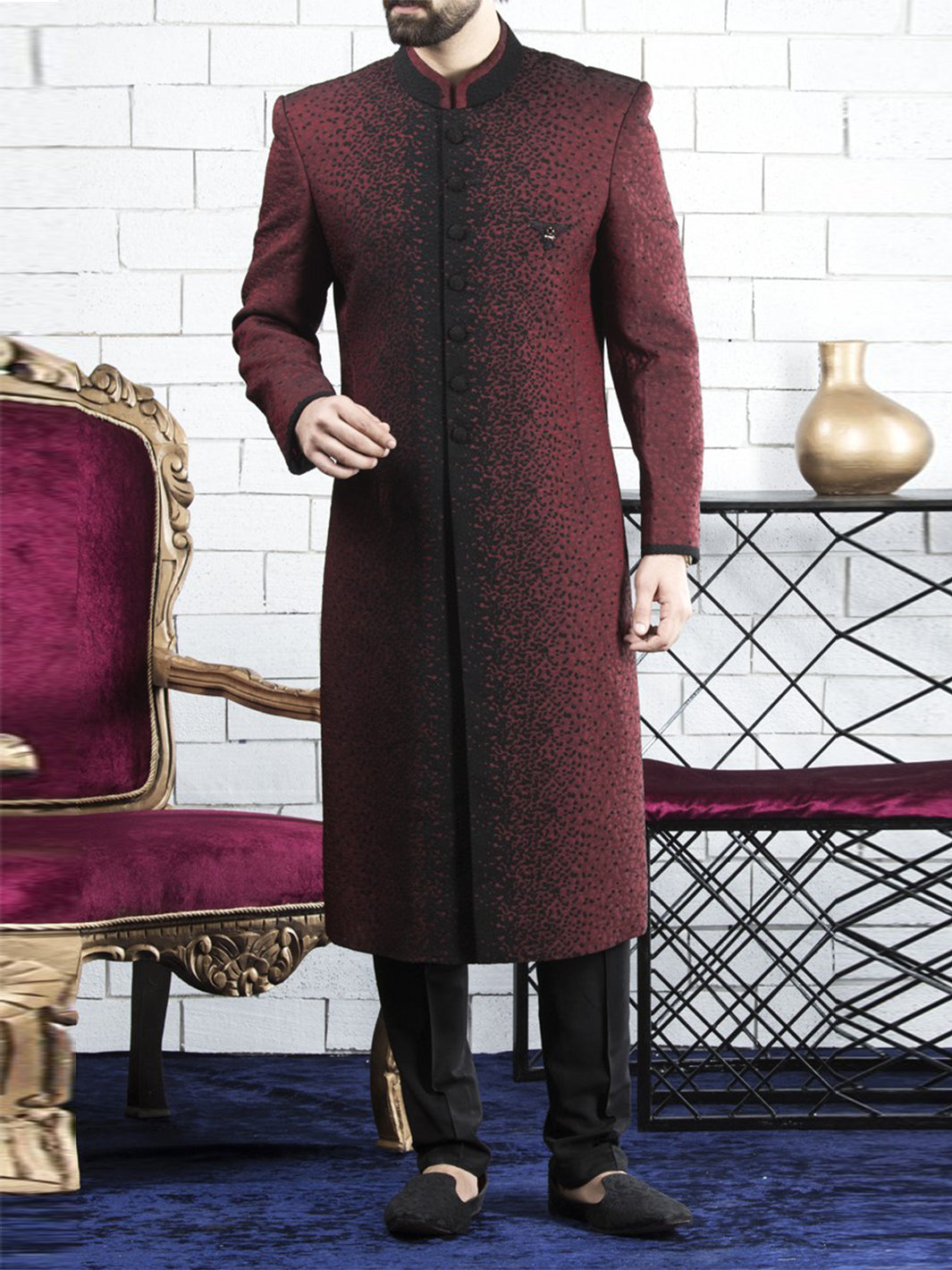 Maroon Sherwani - AL-SW-062 - Almirah Online
