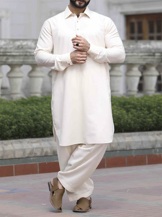 Cream Blended Kameez Shalwar - ALWA-KS-119