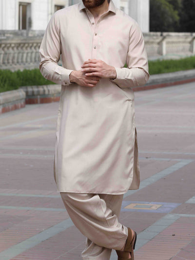 Beige Blended Kameez Shalwar - ALWA-KS-135