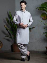 Light Grey Blended Kameez Shalwar - ALWA-KS-258