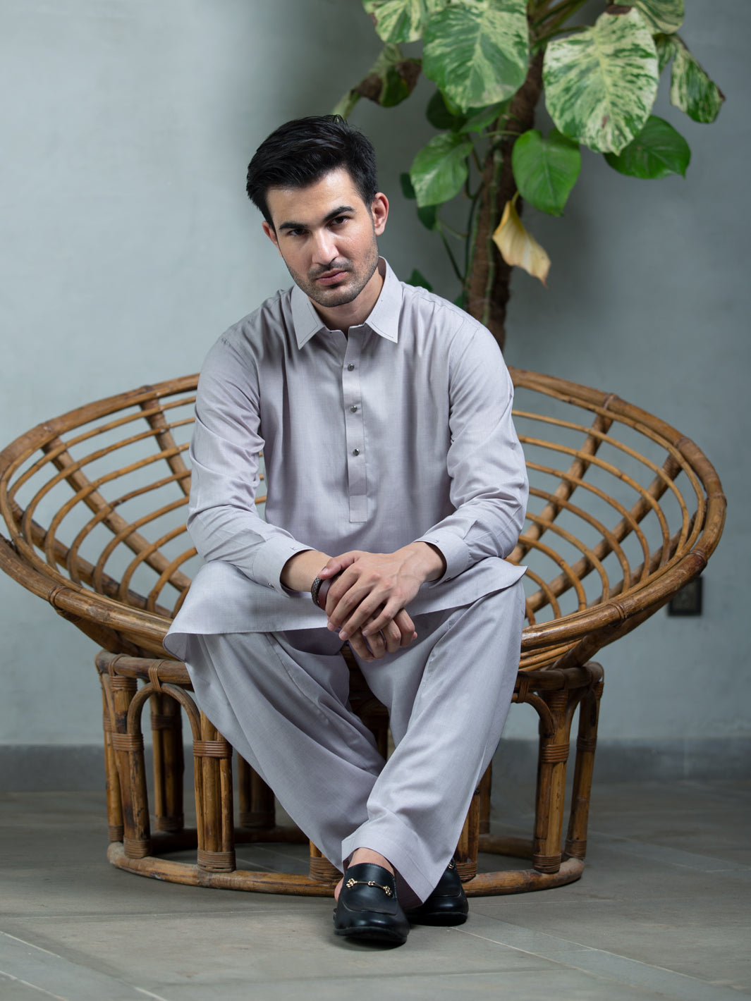 Light Grey Blended Kameez Shalwar - ALWA-KS-258