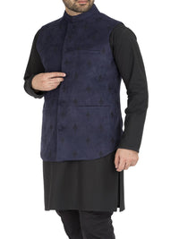 Navy Blue Blended Waistcoat - WC-286