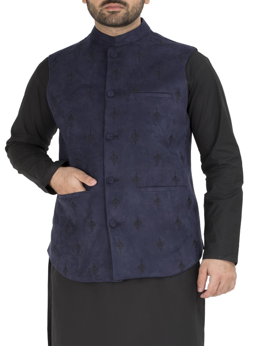 Navy Blue Blended Waistcoat - WC-286
