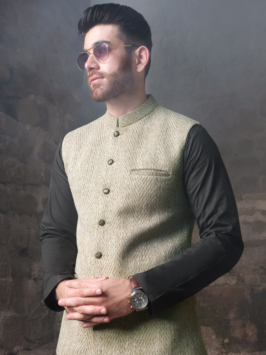 Green Blended Waistcoat - AL-WC-323