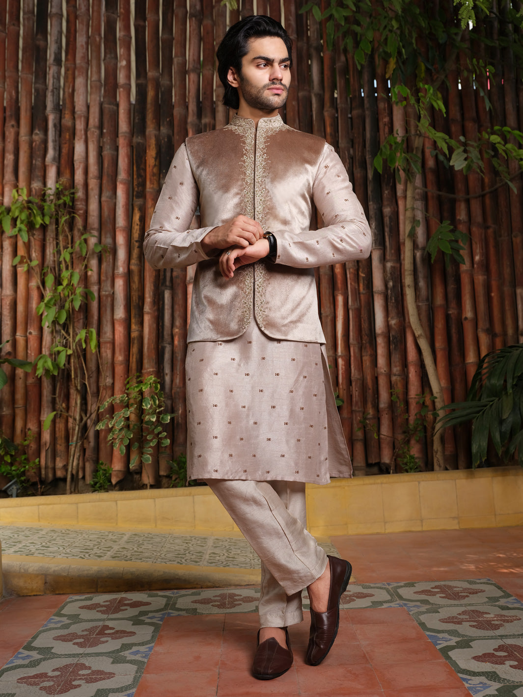 Beige Velvet Waistcoat - AL-WC-342