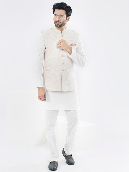 Off White Blended Waistcoat - AL-WC-470